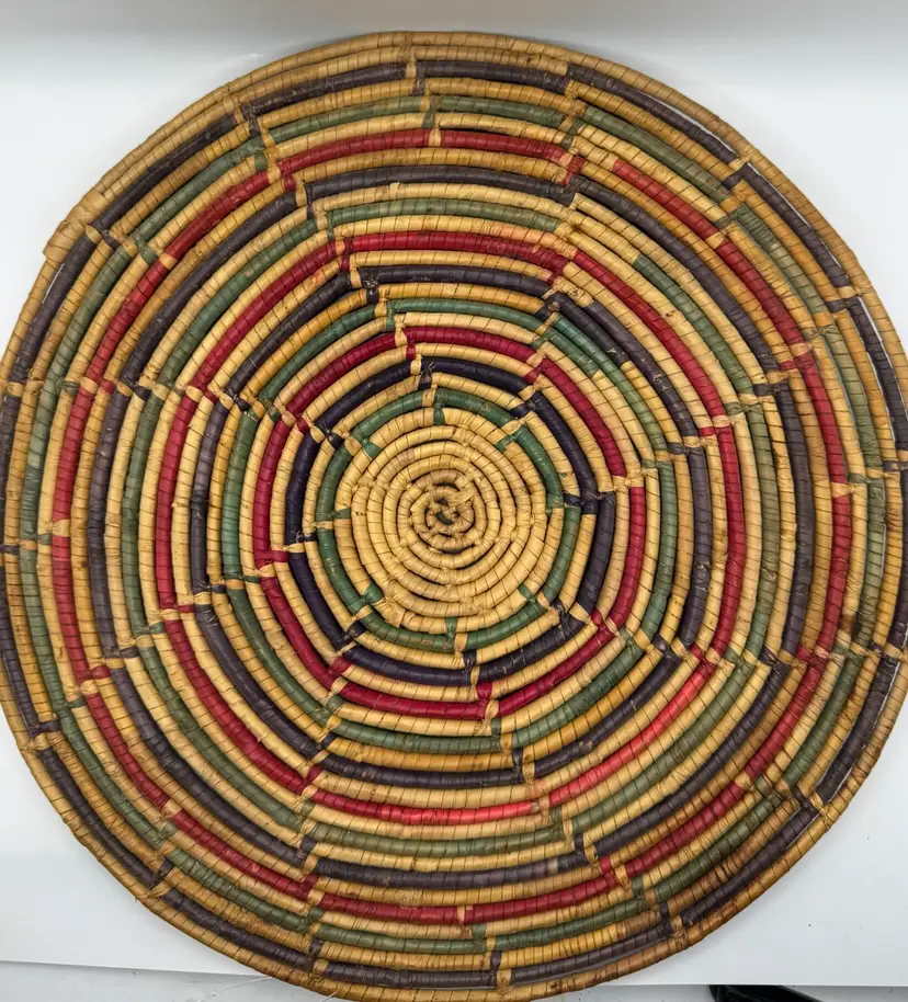 Colorful Hand Crafted Raffia Plate/Mat 13” D