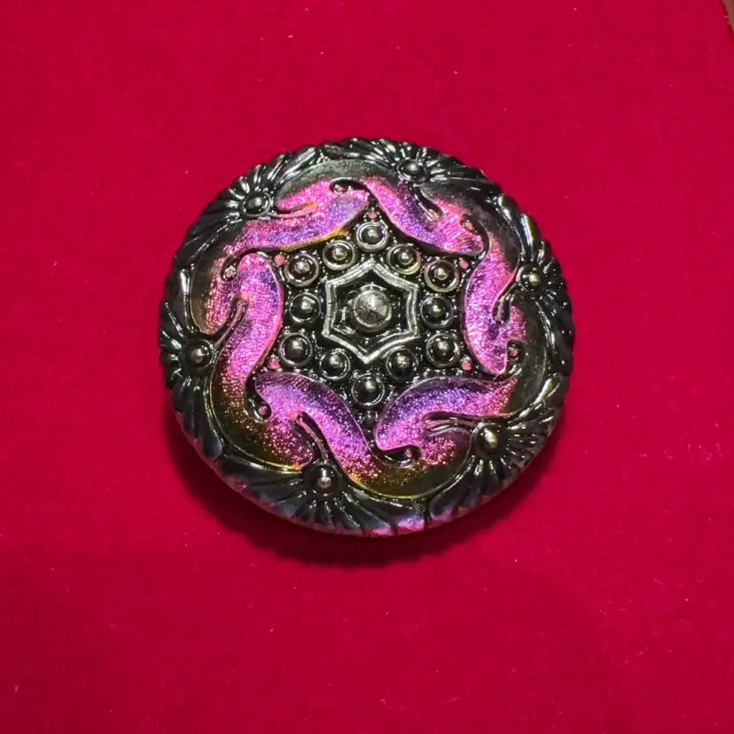 Czechoslovakian Iridescent Foiled Button 1.5” Antique