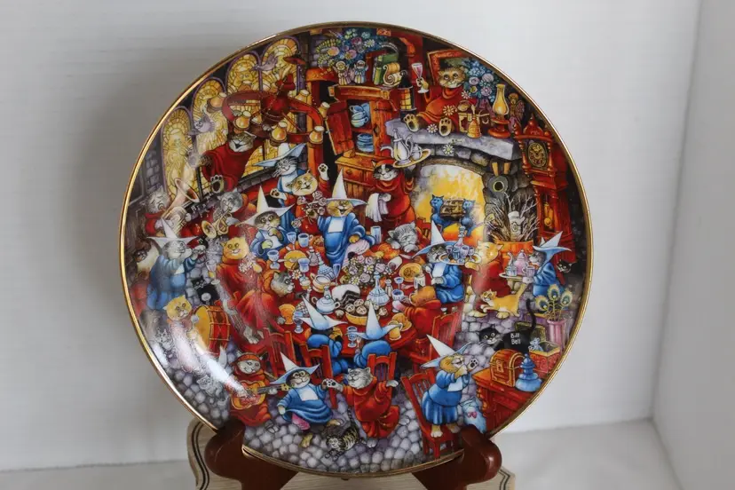 Bill Bell Food Fight Decorative Collectors Plate 8" HA2129 Franklin Mint Cats