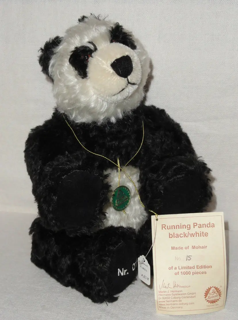 Hermann 13” Panda Bear ~ Black & White Mohair ~ Germany ~ LE 015/1000 ~ w/Tags