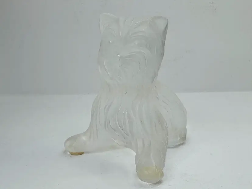 Vintage Lalique France Super Boy Sitting Yorkshire Terrier Crystal Dog A1186