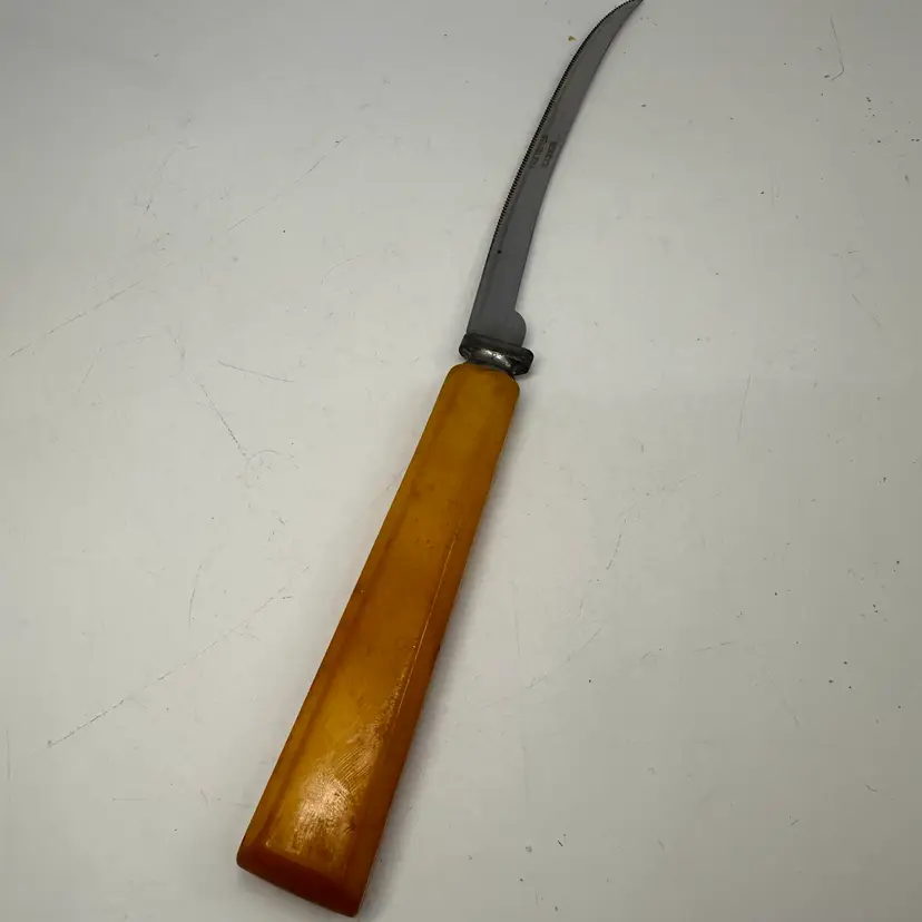 Vintage Yellow Bakelite Handle Tomato Fish Filet Knife