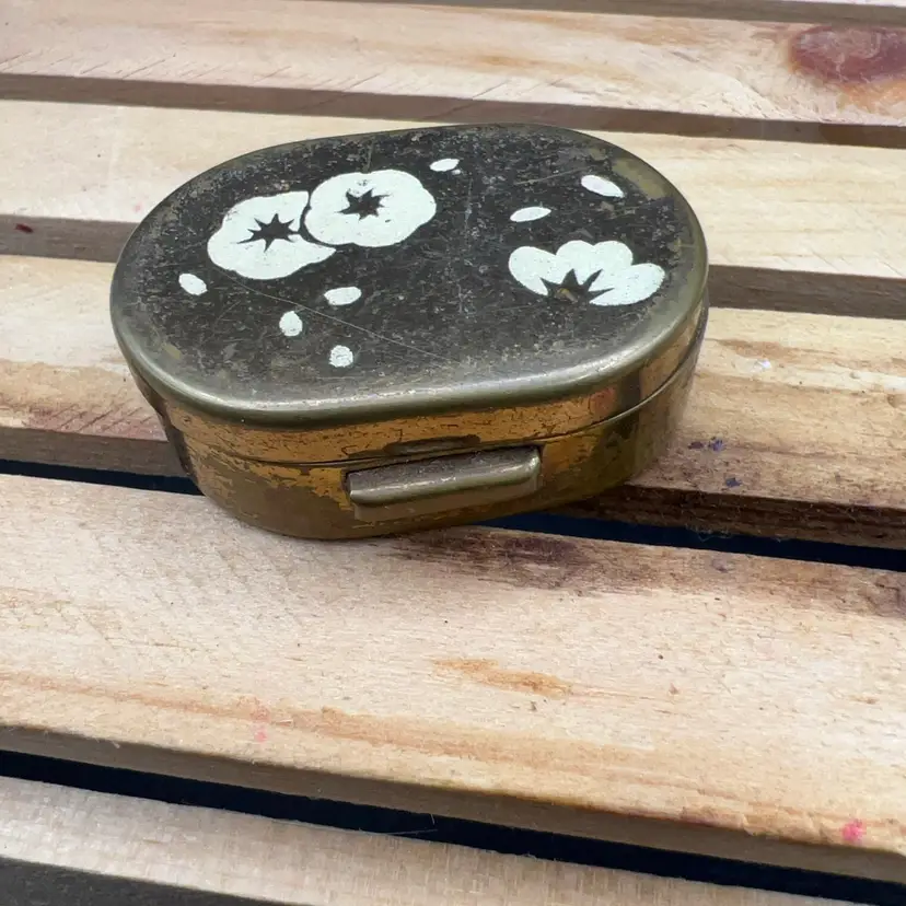 Vintage Brass With Enamel Pill Box