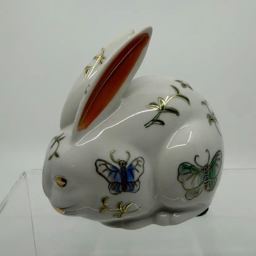 Vintage ANDREA by SADEK Bunny Porcelain Figurine Butterflies Hand Painted Japan