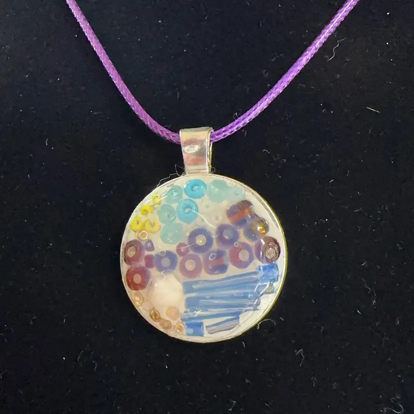 “Coastal  Sea Shell” Original Micro Mosaic Art Pendant Necklace 1”