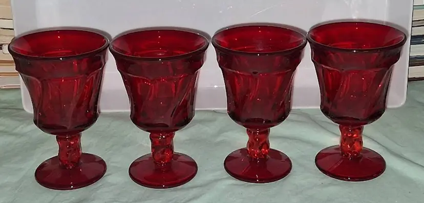 Vintage MCM Fostoria Jamestown Ruby Red Set of 4 Water Goblets