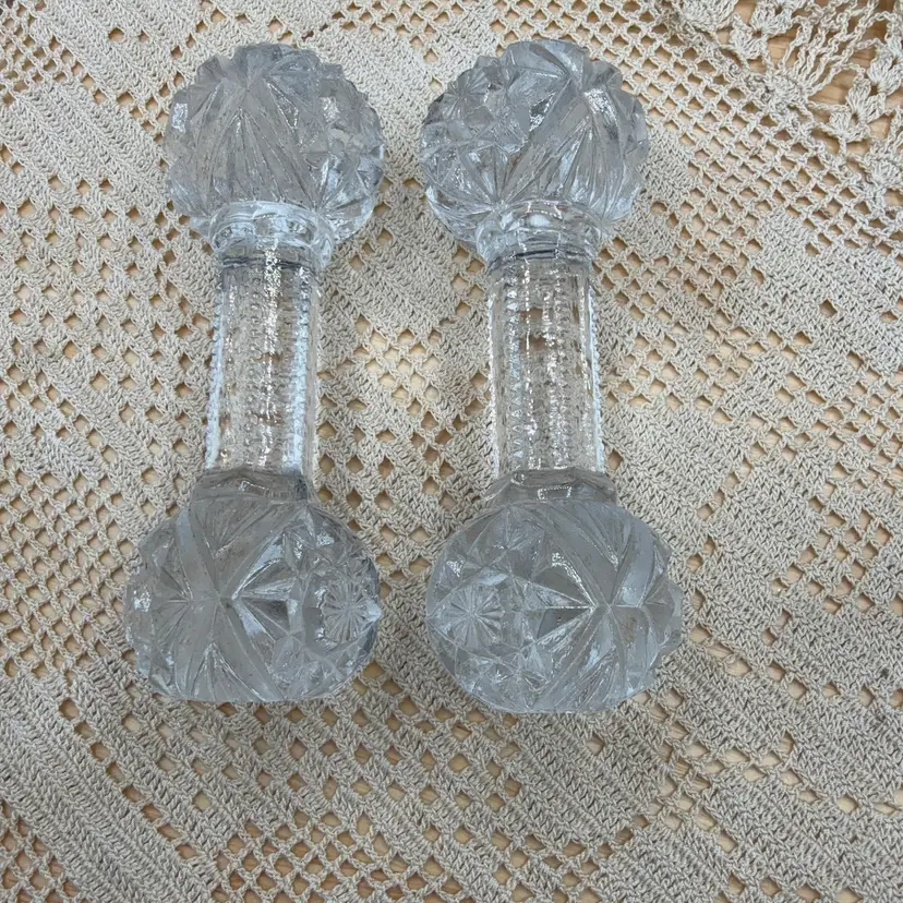 🐞 Antique Glass Cut Crystal Hobstar "Dumbbell" Knife Rest 4x1.5x1”