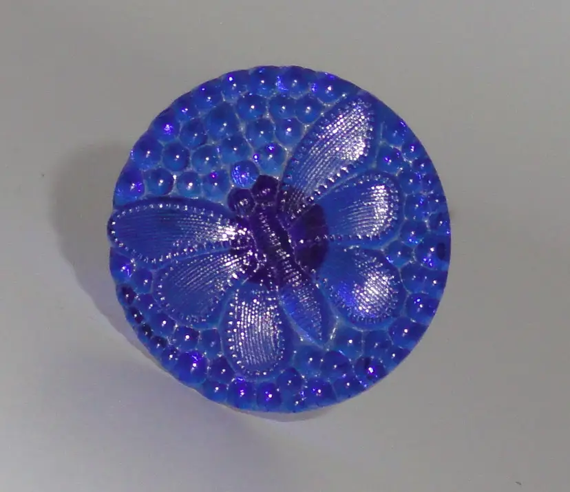 Vintage Glass Hatpin ~ Cobalt Blue Butterfly ~ Translucent 1” Diameter