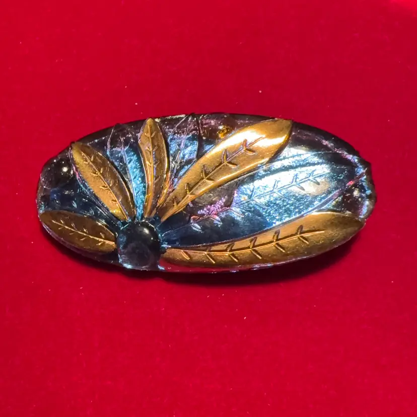 Czechoslovakian Iridescent Button 2”  x 1” Oval Antique
