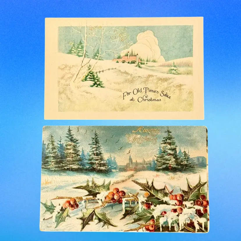 #1 Christmas Lot/2 Antique DB Snowscape Christmas Postcards, Unposted