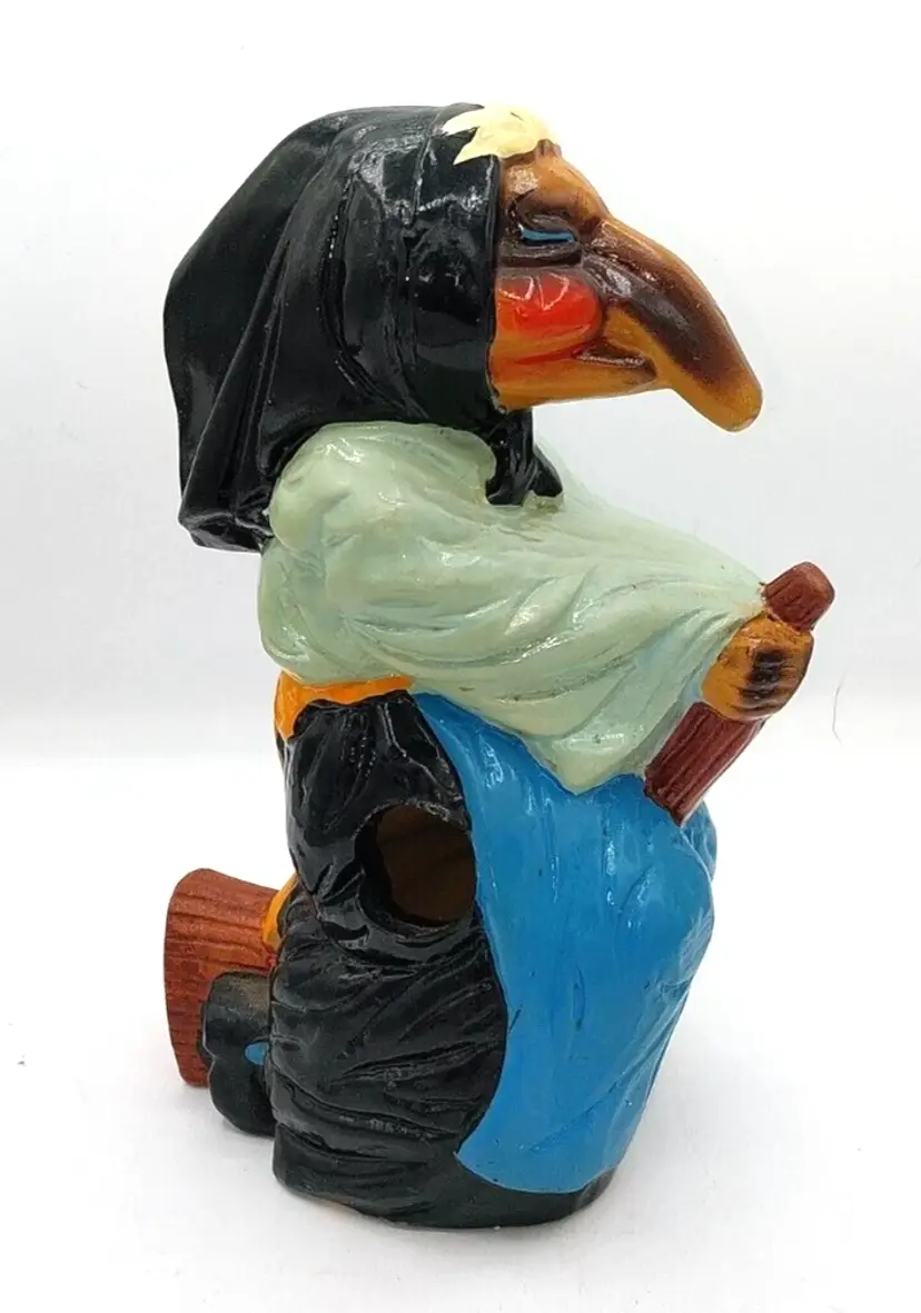 Vintage, Scarce Kitchen Witch, Baba Yaga Utensil Holder Ceramic Figure 9"