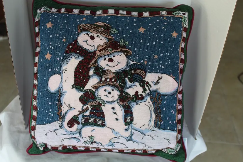 Riverdale Tapestry Von Frost Family Snowman Winter Christmas 17 X 17Throw Pillow