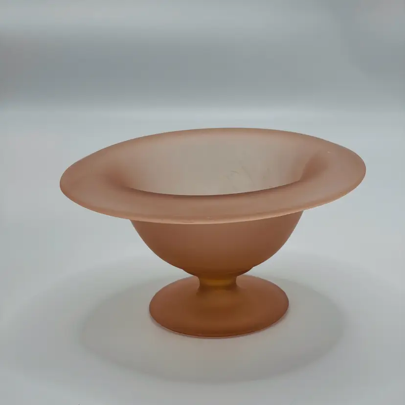 Art Deco Depression Era Small Tiffin Pink Satin Glass Pedestal Candy Compote Dish 6.25”W 4”H 3.25” Foot - ca. 1920-30s