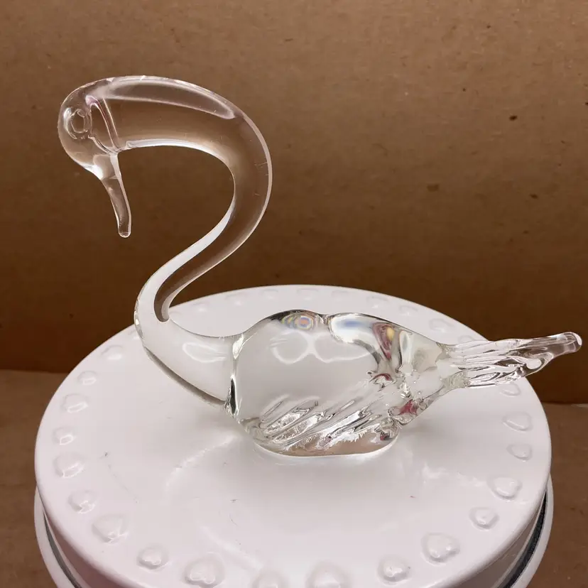 POW4 Clear Blown Glass Swan Bird Figurine 2.75"