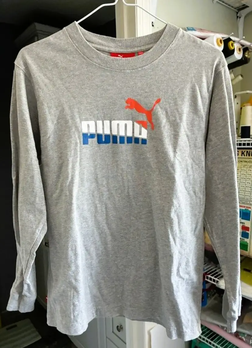 Puma Red White Blue Logo Boys Long Sleeved Tee Shirt Sz Large