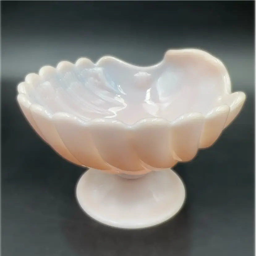 Cambridge Crown Tuscan Glass Scallop Clamshell Dish On Pedestal Pink Milk Glass Seashell 1930SsArt Deco Candy Dish.