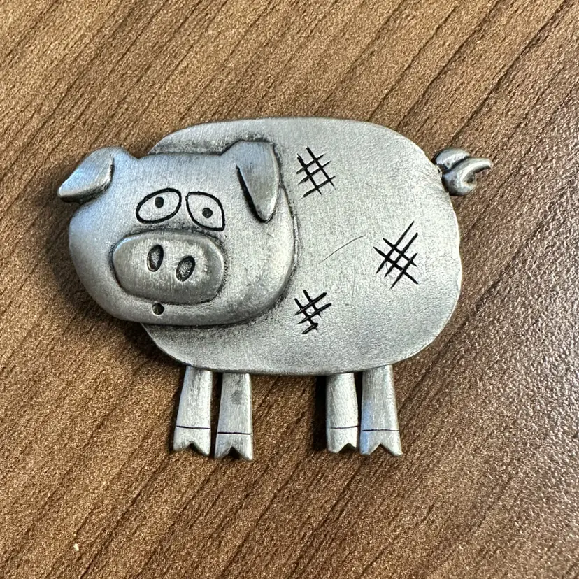 JJ Brooch Pig With Swinging Legs Pewter-Tone