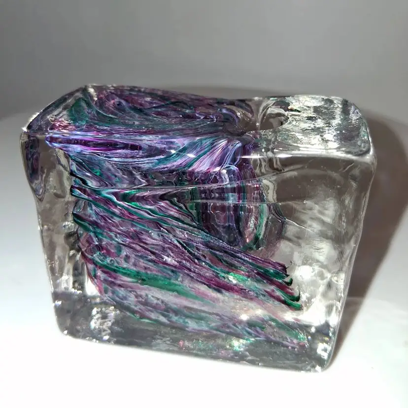 Bristow Studio Art Glass Swirl Rectangular Paperweight-Penholder