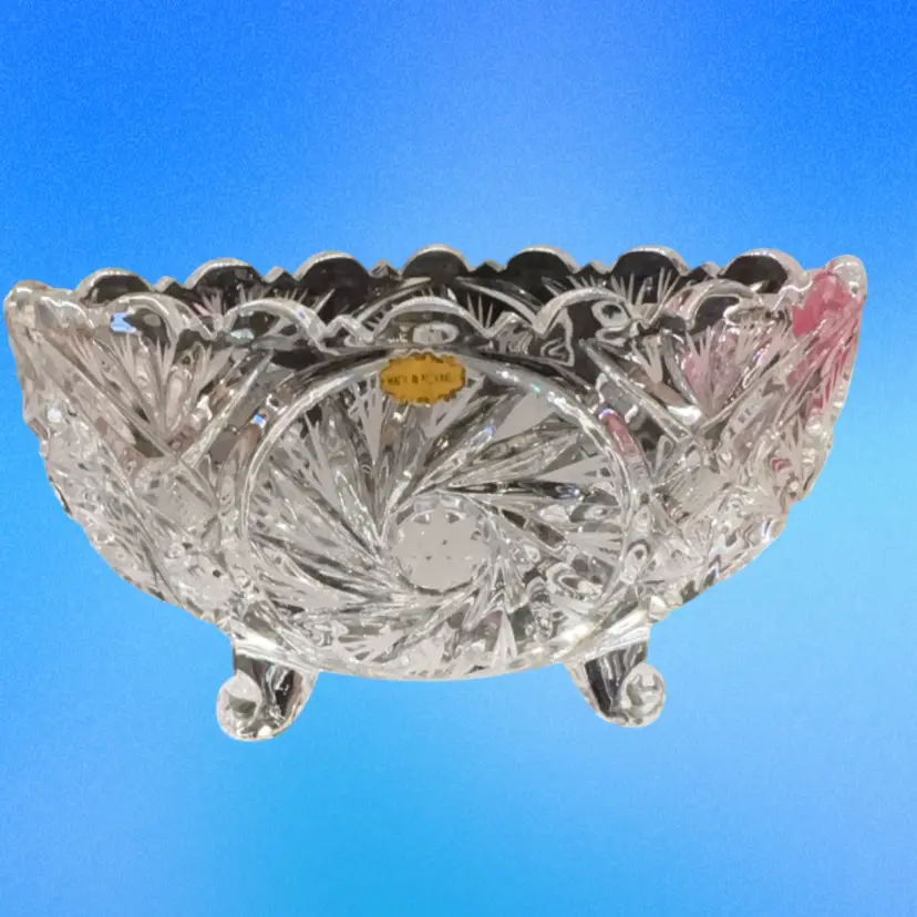 Vintage Cut Glass  Bowl with Four Legs Made in Poland