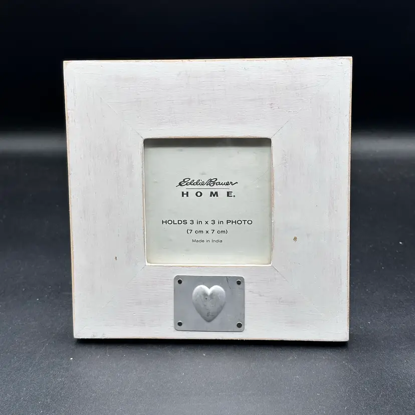 Eddie Bauer HOME 3x3 Whitewash Valentine Metal Heart Picture Frame