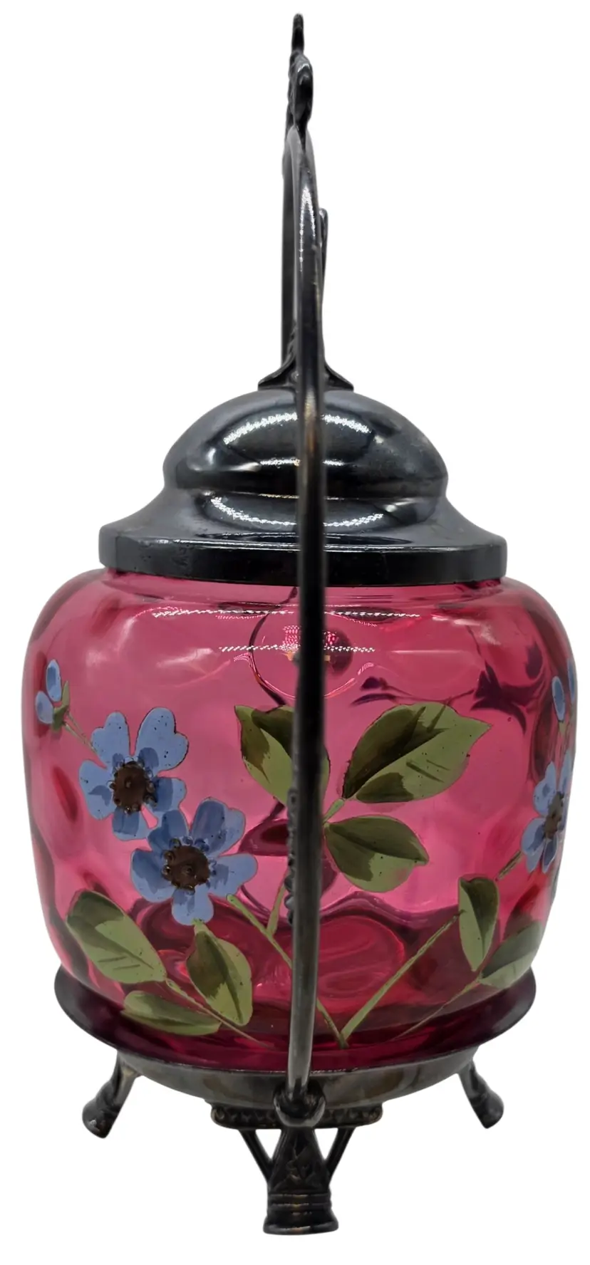 VICTORIAN CRANBERRY IVT DECORATED PICKLE CASTOR FLORAL & LEAF DECORATION