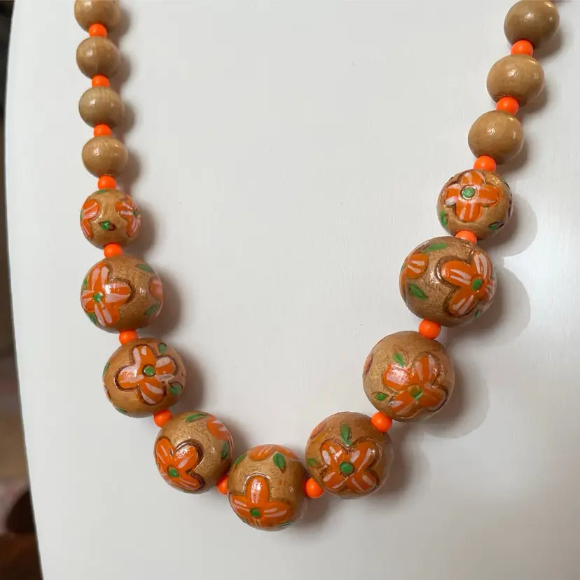 02 Natural Wood Hand Painted 25” Necklace