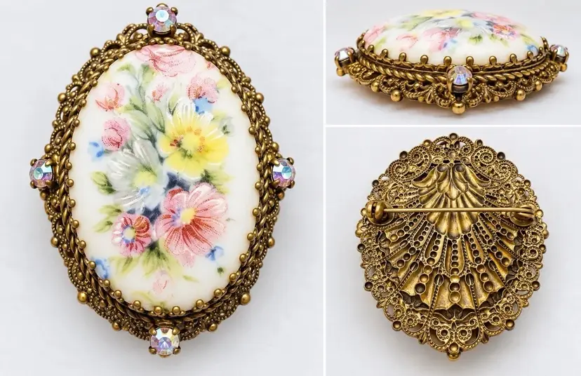 Vintage Western Germany Porcelain floral Brooch