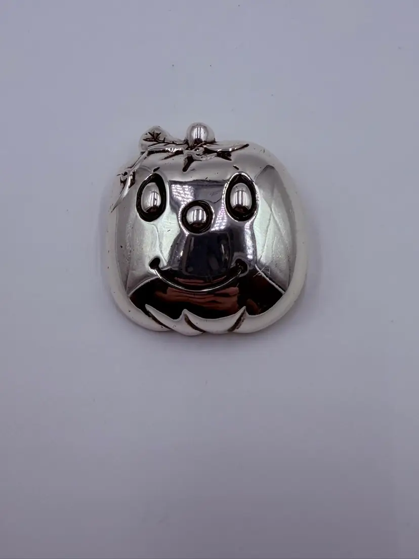 2” Silver-Toned Pumpkin Brooch/Pendant By BEST