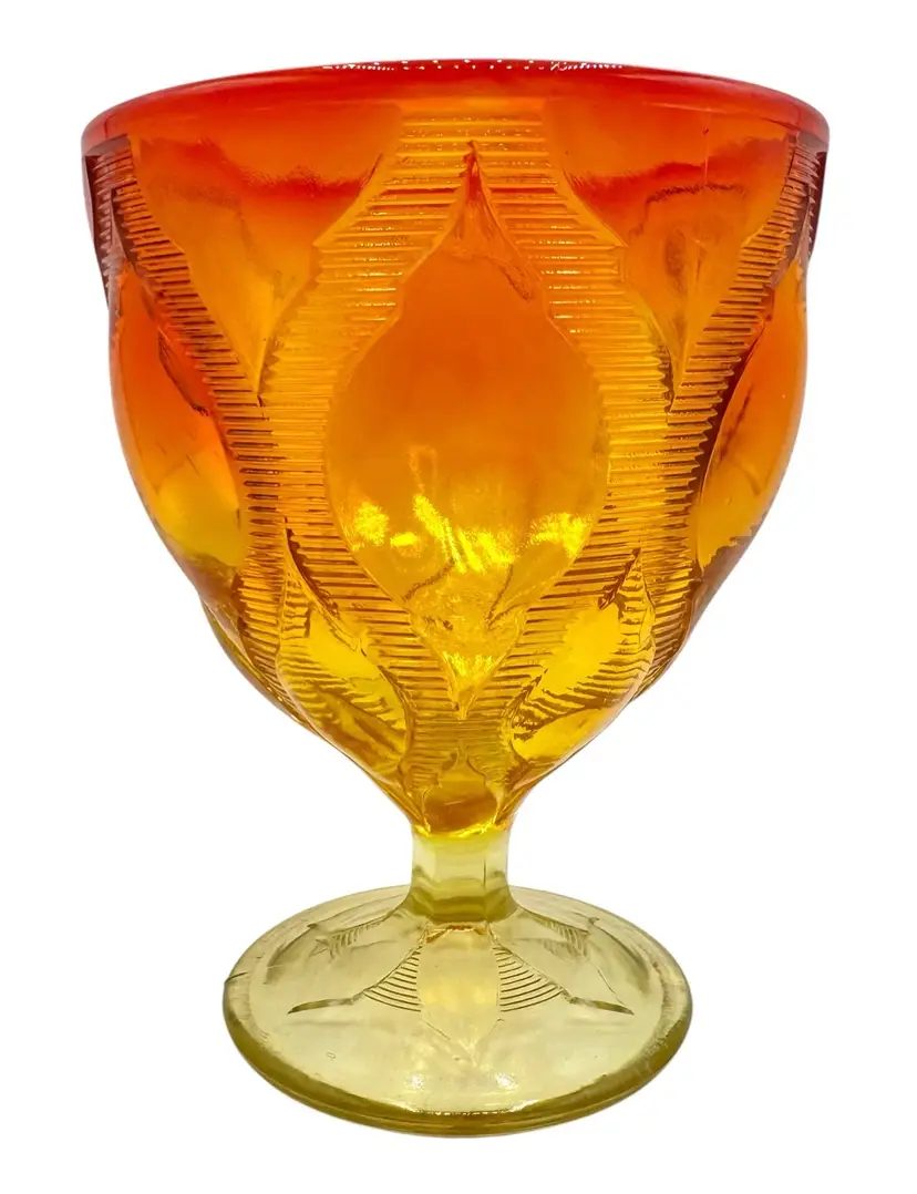 Vintage Mid Century Art Glass Amberina Pedestal Compote Candy Dish Orange 6.25”