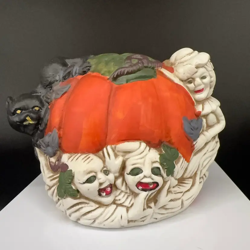 Vintage Hand Painted Halloween Candle Holder 4.5”