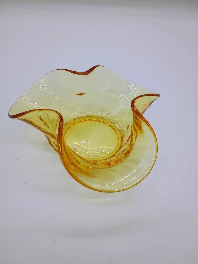 Vintage Tiffin Trifold Flower Golden Yellow Candy Dish  Trinket Dish