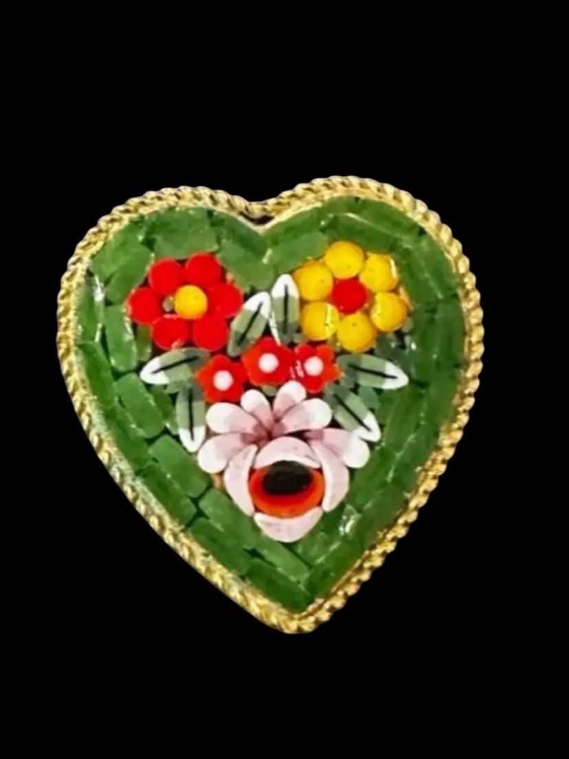 Vintage Italian Micro Mosiac Heart Brooch