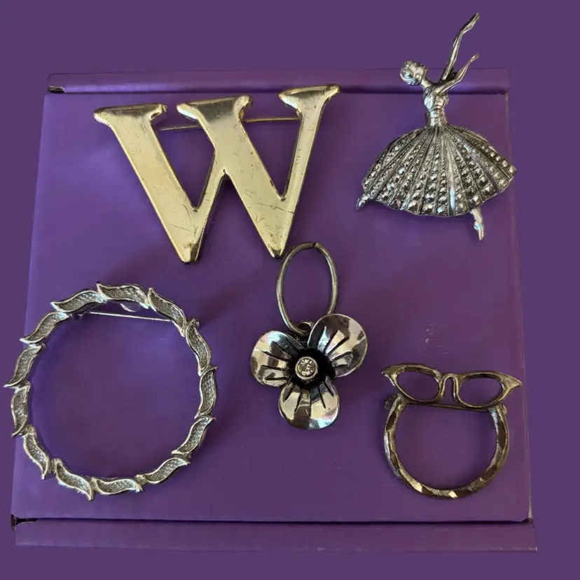 Four Brooch Lot, One Pendant/charm - 5 Pieces Total Lot