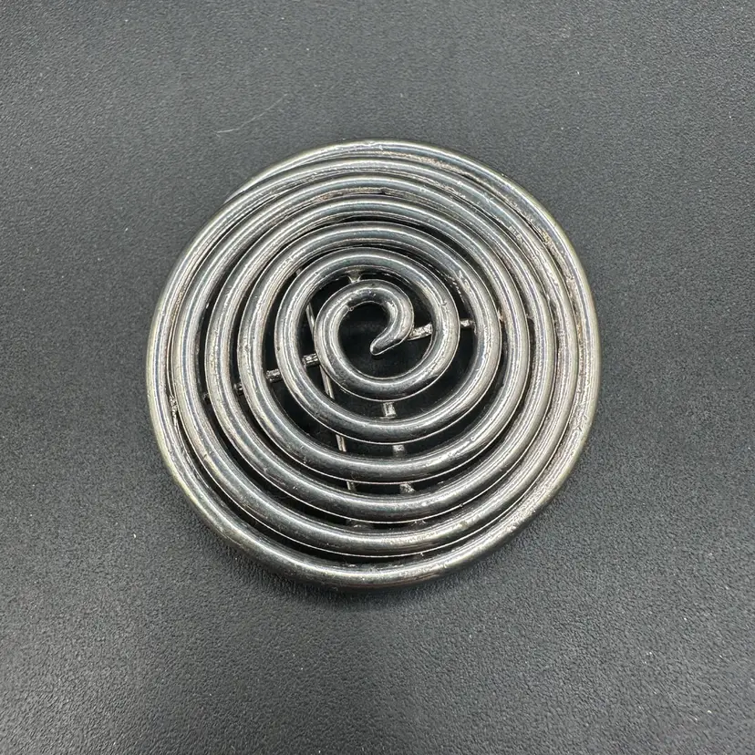 Silvertone Spiral Statement Brooch 2.5” Unmarked