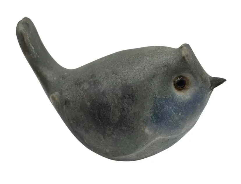Signed Michael Fromme Studio Art Pottery Bird Figurine Titmouse Gray