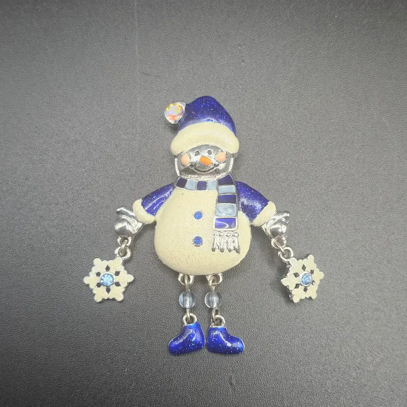 Sparkling Snowman Brooch with Snowflake Charms