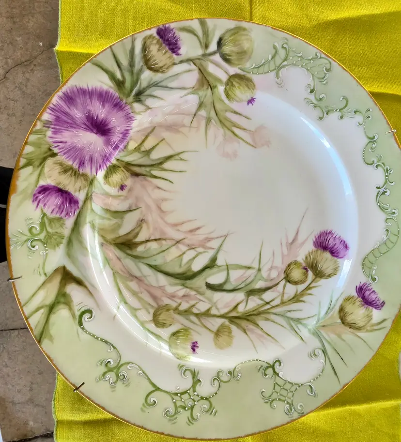 Antique Hand Painted Porcelain Plate Backstamped Haviland Limoges Thistle Pattern