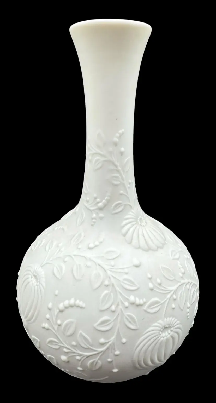 A K Kaiser West Germany Vintage Porcelain Bisque Vase White Floral 7.75”