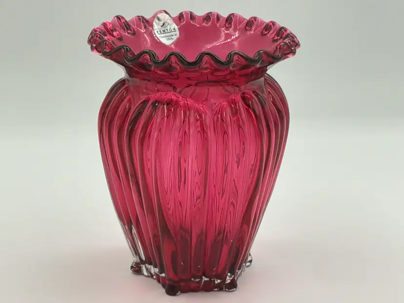 Fenton Country Ruffled Cranberry Vase