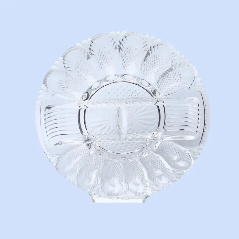 #327- Vintage 10” Egg Plate 
Divided Center Relish Serving 
By L.E. Smith 1940-50s