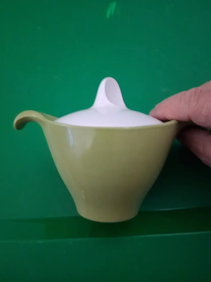 Vintage Mid-Century Modern Green Sugar Bowl with Lid