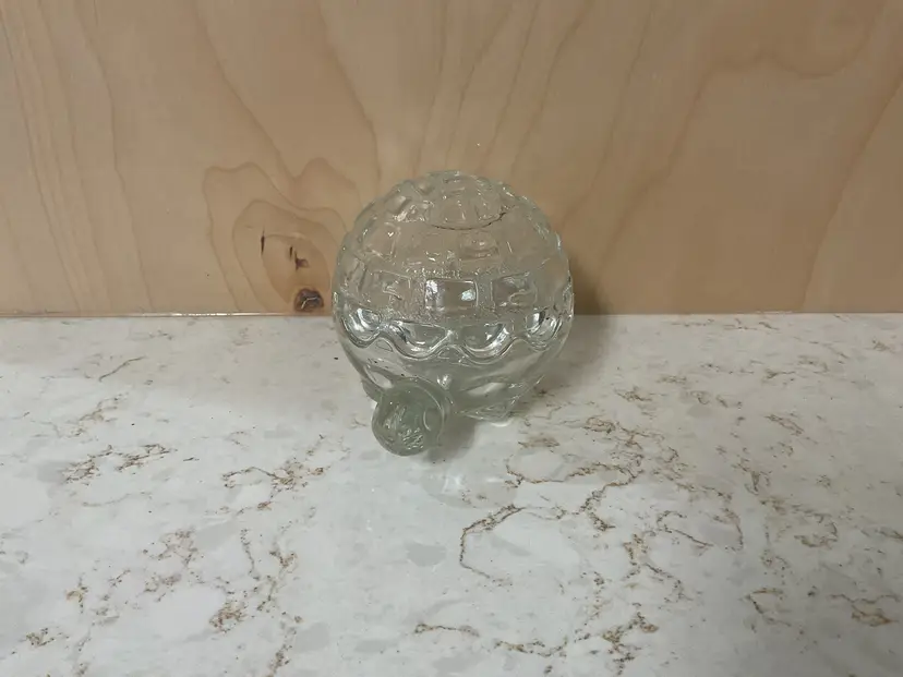 Anchor Hocking clear glass turtle tricky dish with dome lid vintage in 1970s