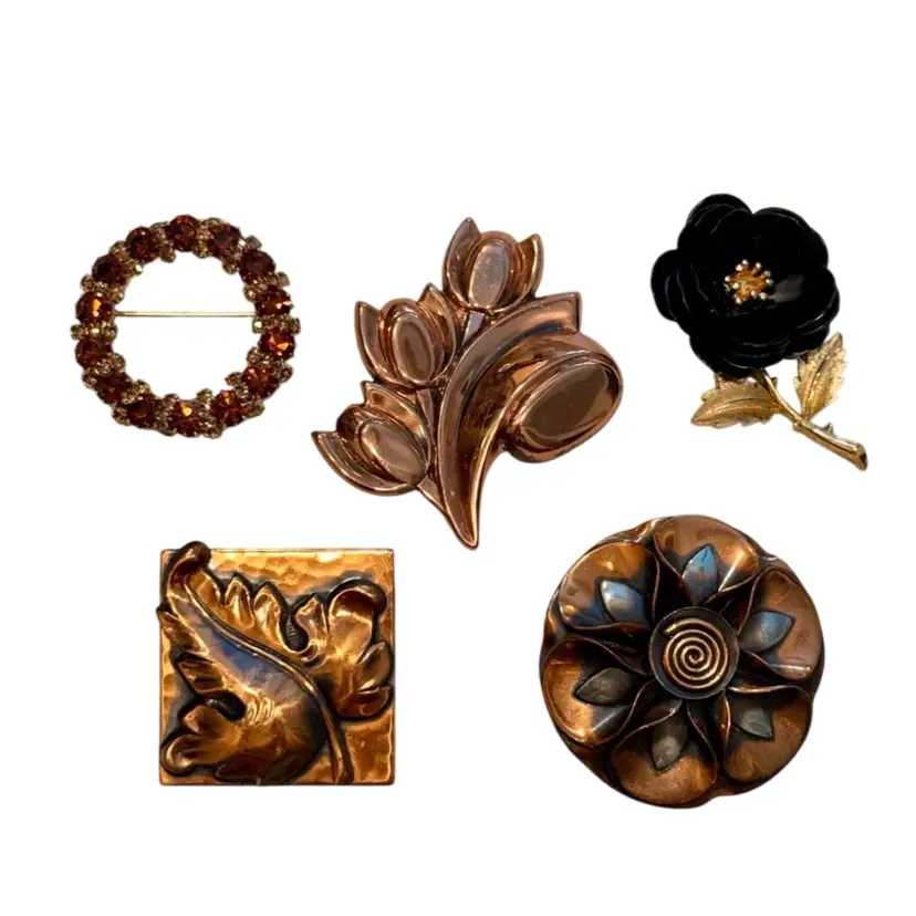 Vintage MCM Lot (5) Fall Colored Brooches