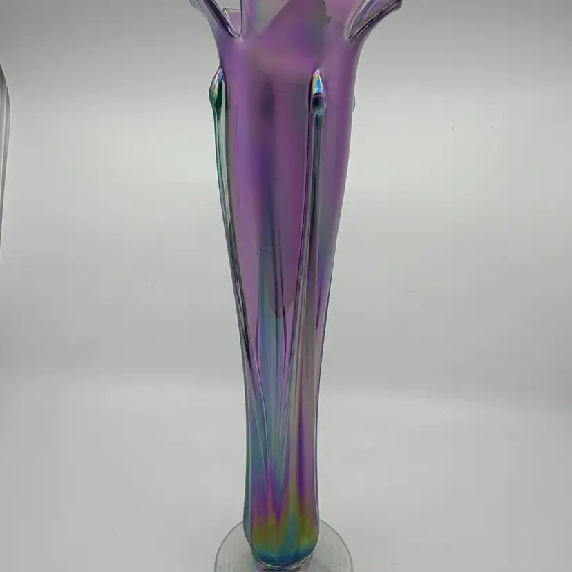 Vtg Ron Mynatt ‘04 Handblown Purple-Blue Iridescent Art Studio Glass Vase - 13.5