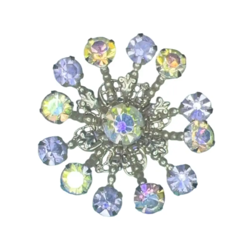 AB Brooch 1.5” Pink And White Stones UV Glow!