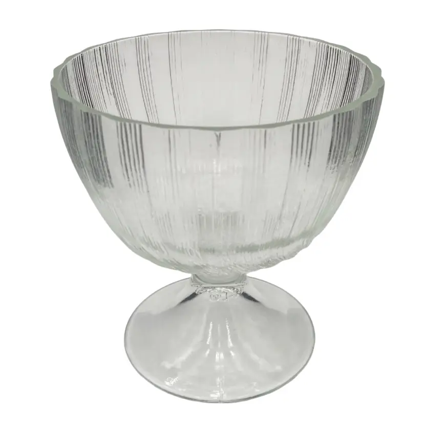 Vintage FTD (USA) Fine-Ribbed Textured Glass Compote, 5.75", Candy/Dessert/Vase