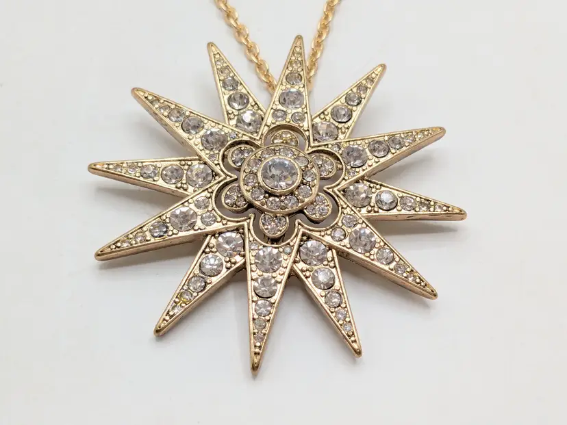 Sequin Gold Tone Starburst Pendant Necklace NWT