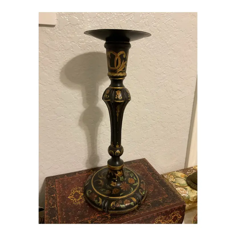 🍁Black & Gold Hand-painted Candlestick Holder