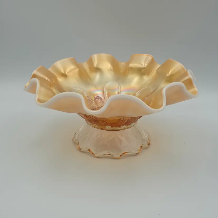 Dugan Peach Opalescent Carnival Glass   "Stippled Petals" Compote/Bowl