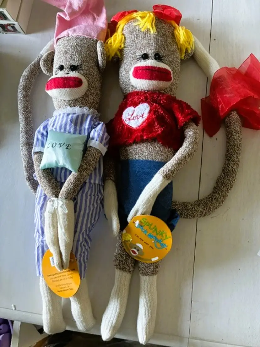 Spunky Sock Monkeys Set of 2 PJ Socks and Val NWT